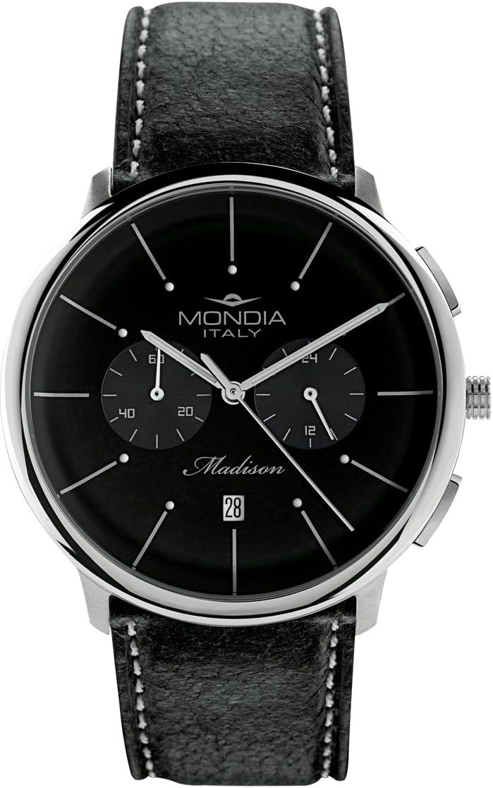 Italy Madisson Chrono Mens Analog Japanese Quartz Watch with Leather Bracelet MI751-3CP