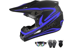 CUTEY Youth Kids Motocross Helmet, Adult ATV Dirt Bike Helmet, Off-Road BMX 5-Wheeler Full Face Motorcycle Helmet W/Goggles Gloves & Mask, DOT Approved, Purple Blue, S