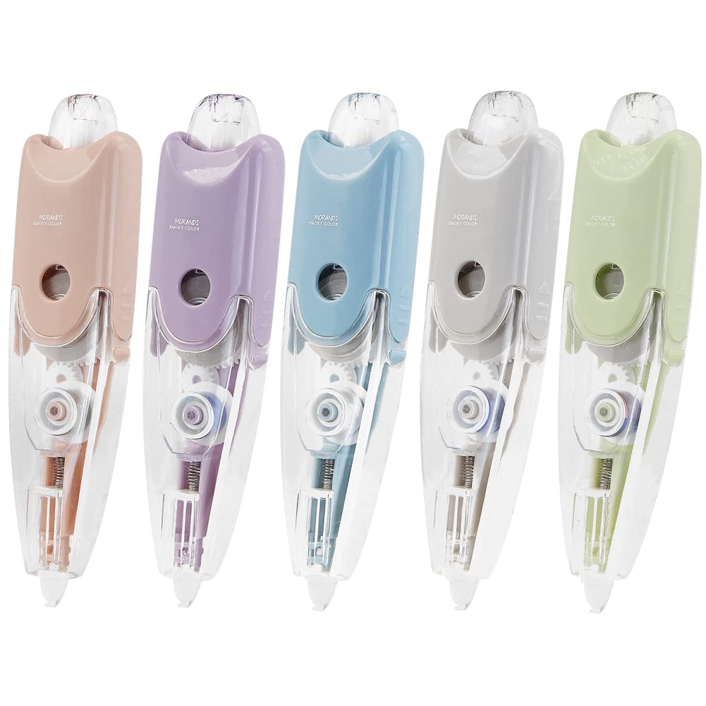 Geluode 5Pcs Refillable Retractable Correction Tape, Retractable Pen Style Correction Tape, Refill Pen Applicator White Out for Kids Student Writing Office School Supplies, 1/5in.x 19.7ft.(5mm x 6m)