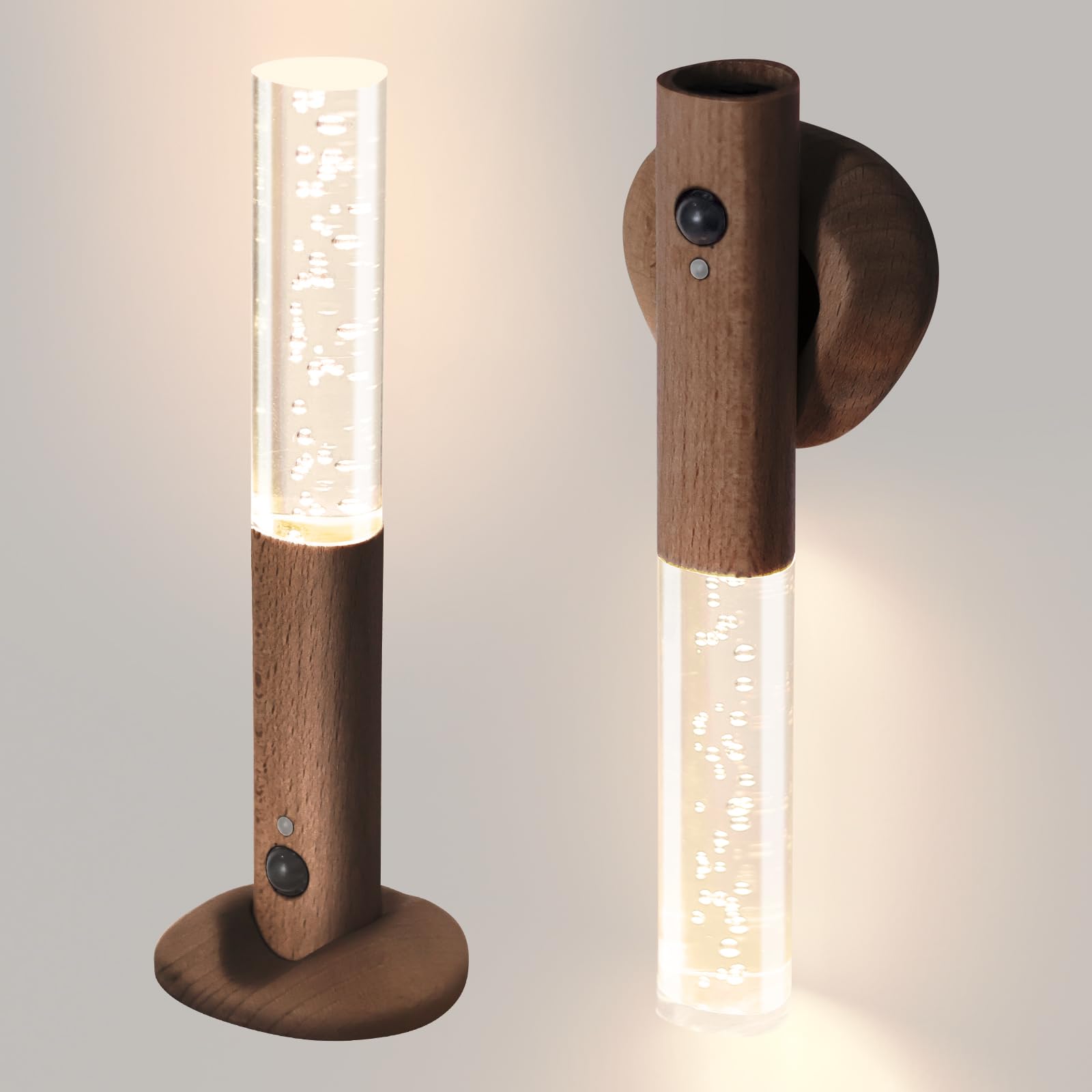 Photo 1 of Motion Sensor Night Lights Indoor, Rechargeable Night Lights Wall Sconces Wooden Set of 2, Battery Powered Magnetic Wall Sconces Decor for Bedroom, Hallway, Bathroom, Stairway, Closet?Walnut Wood?