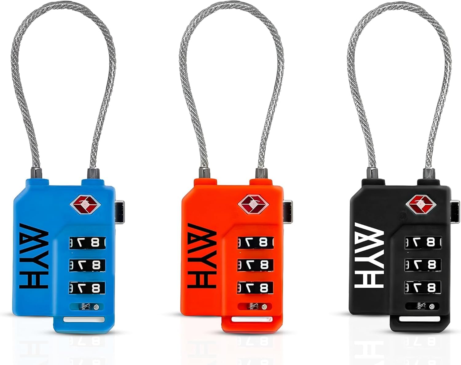 MYH Combination Padlocks – Small Suitcase Locks for Travel, Gym Locker Padlocks, Luggage Locks for Suitcases, Coded Padlock with Code for Lockers & More (3X (Black, Blue & Orange), Combination Lock)
