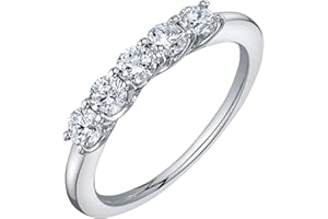 PEORA Solid 14K White Gold Lab Grown Diamond 5-Stone Wedding Anniversary Stackable Ring Band for Women, 0.75 Carat Round Brilliant Cut, E-F Color, Sizes 4 to 9