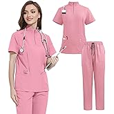 Yodilala Caregiver uniform set,zip-up collar top &straight-leg pants,unisex,suitable for veterinarians and medical personnel