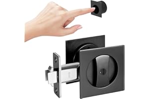 Aesytava Matte Black Privacy Pocket Door Lock, 2 3/8" Backset, Heavy Duty Square Pocket Door Hardware, Solid Black Pocket Doo