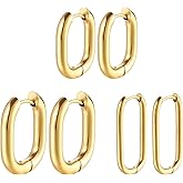 NMQLX Women's Gold Hoop Earrings: 3 Pairs Gold Plated Lightweight Earrings Set for Women