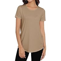 Women's Long Loose Tunic Tee - Drop Shoulder Crewneck Top To Hide Tummy, Coral Large