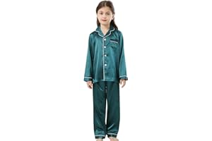 CATTYGIRL Pajamas Kid Unisex Pjs Set Girls Boys Silk Pajamas Set Satin Long Sleeve 2 Piece Clasic Sleepwear for 2-12 Years Todder