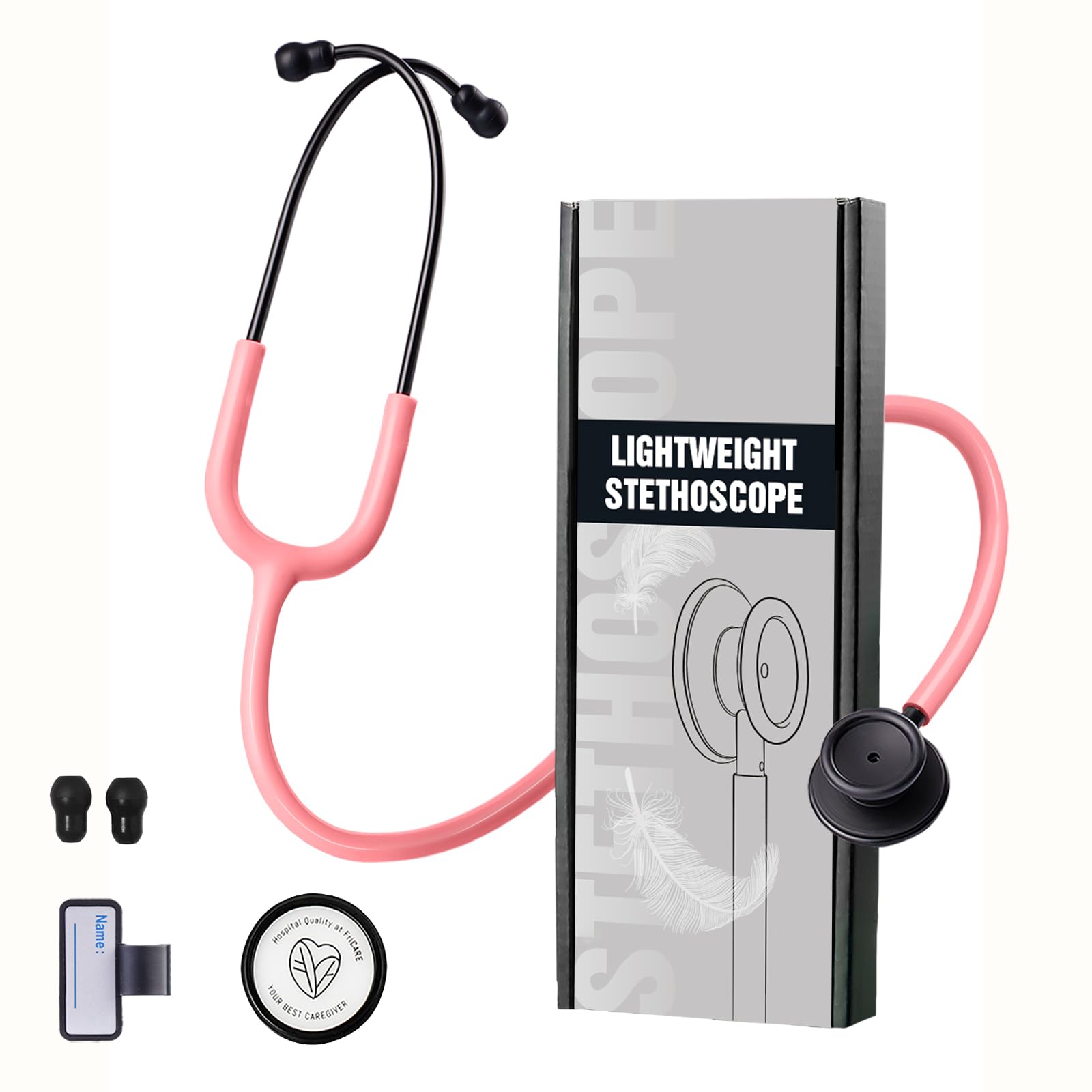 Photo 1 of FriCARE Dual Head Stethoscope - Stethoscopes for Nurses, Medical Nursing Students, Paramedics/EMT/LVN/VNA Backup - FSA/HSA Eligible Estetoscopio, Aurora Pink Tube Matte Black Finish Chestpiece