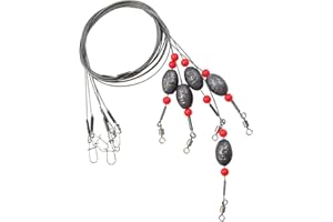 CWSDXM Fishing Egg Sinker with Soft Plastic Core Weight Rigs 5pcs Flounder Rig Saltwater Fishing Wire Leader with Egg Sinker Swivels Snap, Grouper Bottom Fishing Rigs