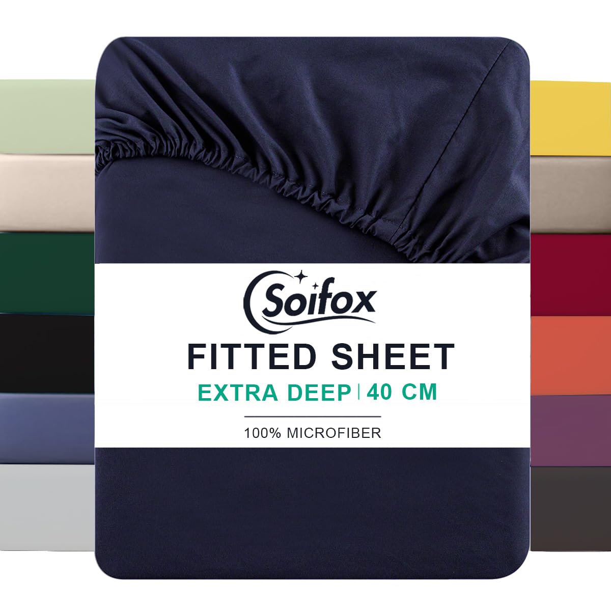 Soifox Double Fitted Sheet Navy Blue - Bed Sheets with Extra Deep Pocket 16 inch (40 cm), Soft Microfiber Bottom Sheet for Double Bed, 135x190cm — image 1