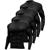 Hicarer 4 Pcs Men's Athletic Compression Shirts Workout Running Long Sleeve Shirt Mock Neck Dry Base Layer Tops