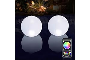 Cootway Floating Pool Lights with APP Control, 14" RGB Dimmable Solar Pool Lights That Float, Inflatable Waterproof Light Up Solar Floating Pool Balls, Float or Hang in Pool Backyard Party Decor-2PCS