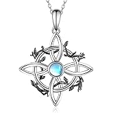 SVODEA Witches Knot Necklace Sterling Silver Moonstone Witches Knot Pendant Necklace Wiccan Jewelry Gifts for Women