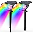 Kyosho Solar Color Spot Lights Outdoor, 9 Lighting Modes Halloween Christmas 38 LEDs Color Changing Tree Pool Outdoor Lights, Waterproof RGBW Multicolor Solar Spotlight , 2 Pack