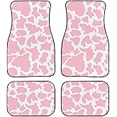 Suobstales Pink Cow Print Auto Floor Mat Full Cover Set, Printed Car Floor Mat Carpet Rubber Car Floor Mats for Comfortable