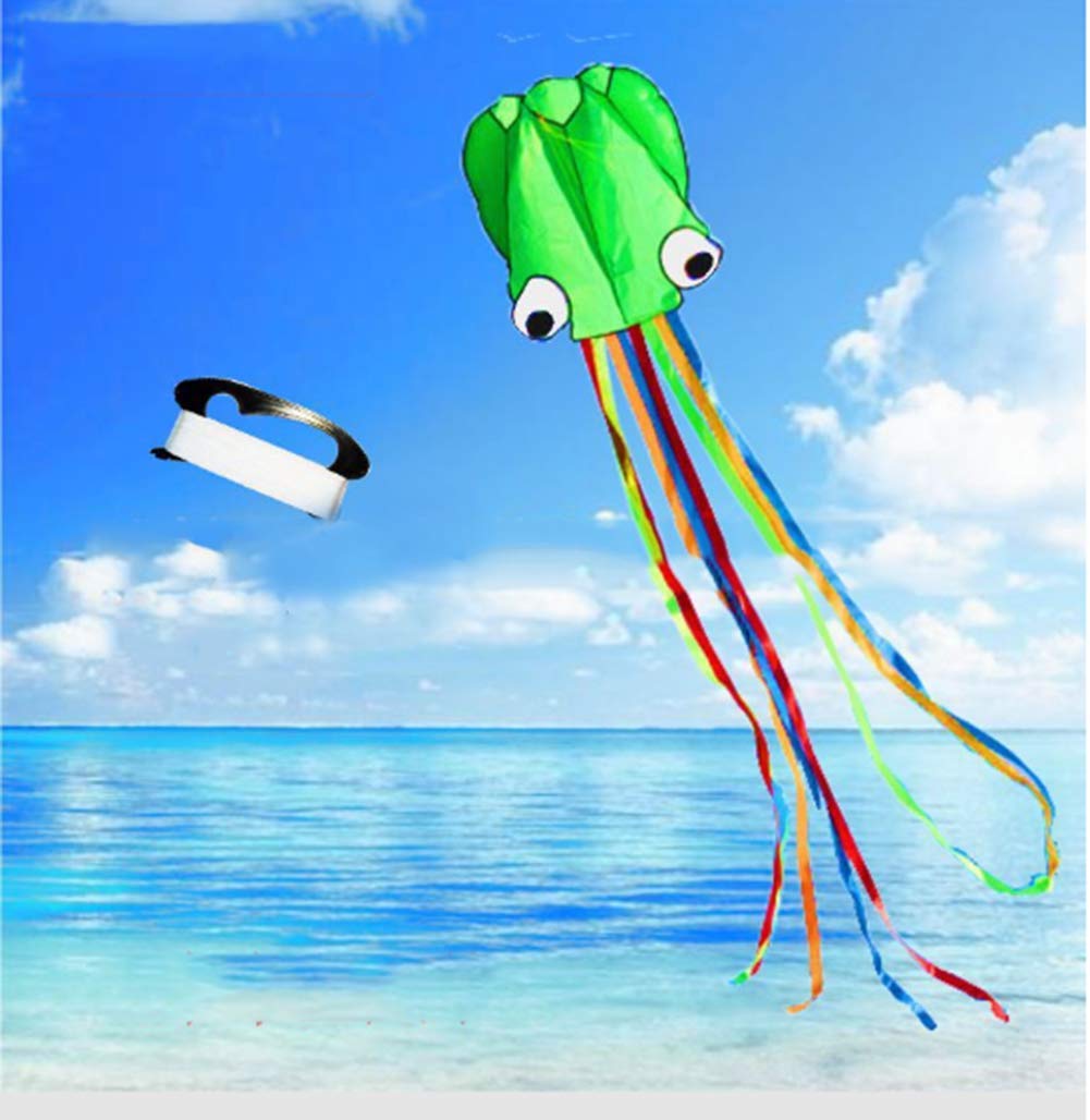 Mayco Bell Octopus Portable Kite - Perfect Toy for Kids and Children Outdoor Games Activities - Fold-able Large 28 x 157 Inches | Extra 328 Feet Of Line (Green)
