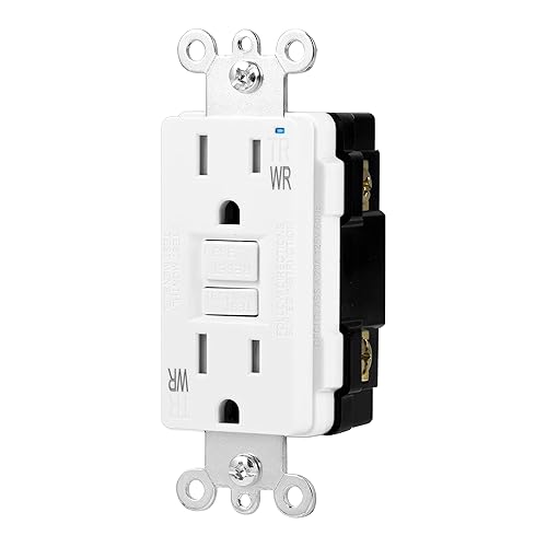 Amazon Basics Weather-Resistant GFCI Receptacle with LED Indicator, Tamper Resistant, Ground Fault Protection, 15 Amp, White