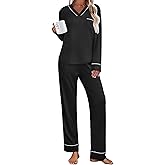 Ekouaer Women's Pajamas Sets 2 piece PJs V Neck Long Sleeve Sleepwear Comfy Pants Loungewear with Pocket