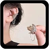 Zeshimb Silver Butterfly Ear Cuff for Women Diamond Cz Elf Wings Earrings Long Tassel Chain Dangle Earrings No Piercing Cartilage Clip On Earrings Jewelry for Women