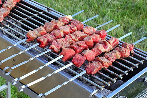 MojiDecor Skewers Kabob Skewers for Grilling Kabob Grilling Baskets BBQ Skewers Metal Skewers for Stainless Steel Grill - 15 Inch Flat Stainless Steel Nonstick Barbecue Skewers Kabob Skewers (10 Pcs) - Thumbnail 4