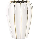 YUSHUIHOME Round Ceramic Vase White Gold Decorative Porcelain Vase Rustic Style Flower Arrangement Vase Wedding Decor Table Centerpiece（Small）