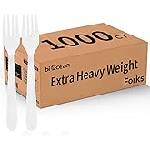 Biocean Plastic Forks 1000 Count Extra Heavy Duty Disposable Fork Bulk Plastic Forks White Silverware Reusable Disposable Cutlery for Home Restaurant Party Picnic