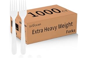 Biocean Plastic Forks 1000 Count Extra Heavy Duty Disposable Fork Bulk Plastic Forks White Silverware Reusable Disposable Cutlery for Home Restaurant Party Picnic