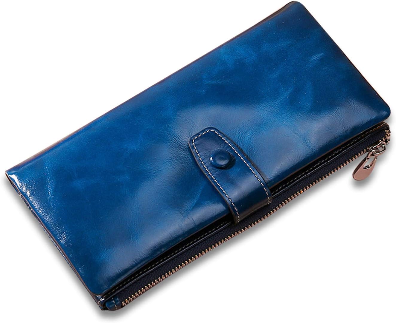 FANDARE Women's Wallet Purse with RFID Blocking Men Leather Clutches Evening Handbags Bifold Wallet Card Cases Holders & Money Organizers Waterproof Wallet for Party,Travel,Walking,Shopping Blue