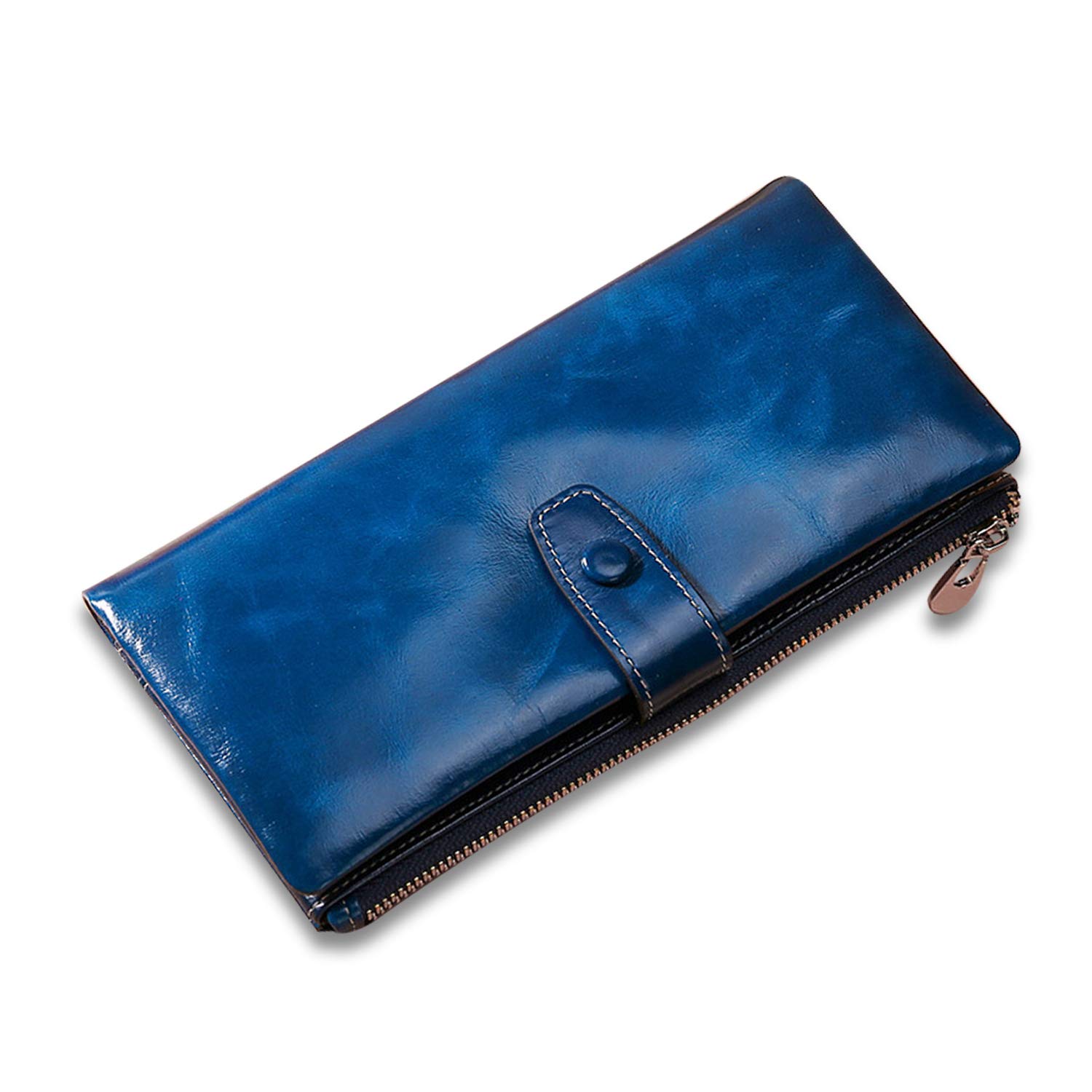 FANDARE Women's Wallet Purse with RFID Blocking Men Leather Clutches Evening Handbags Bifold Wallet Card Cases Holders & Money Organizers Waterproof Wallet for Party,Travel,Walking,Shopping Blue