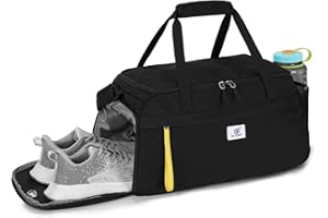 SKYSPER Gym Bag for Men & Women with Shoe Compartment, Carry-on Gym Duffle Bag for Travel and Sports, Workout Overnight Bag with Large Wet Pocket, Black
