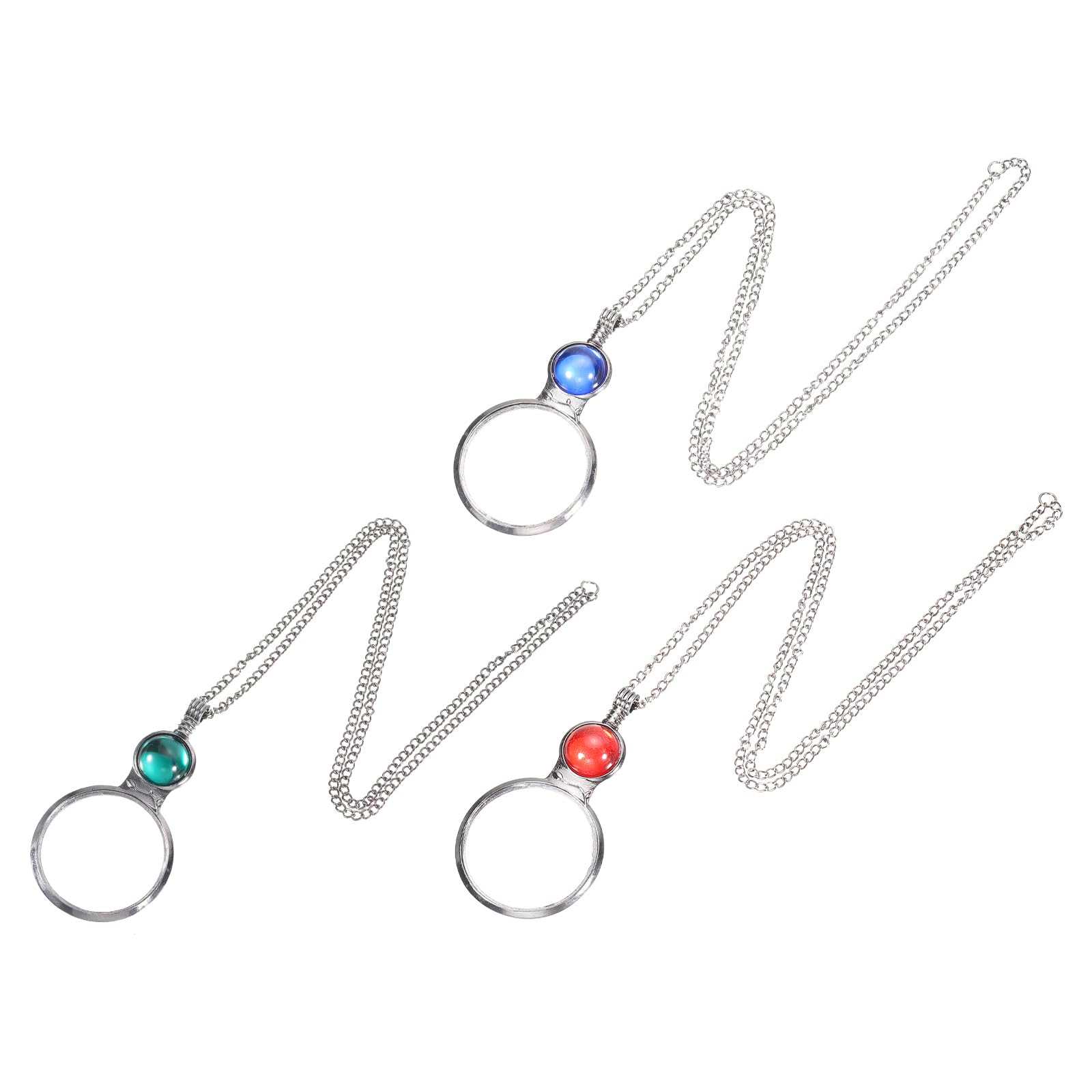 PATIKIL 3X Magnifying Glass Necklace, 3pcs Magnifying Glass Pendant 4.5cm Diameter Glass Lens 80cm Long Chain for Women Reading Gift Crafts Jewelry Needlework, Red Blue Green