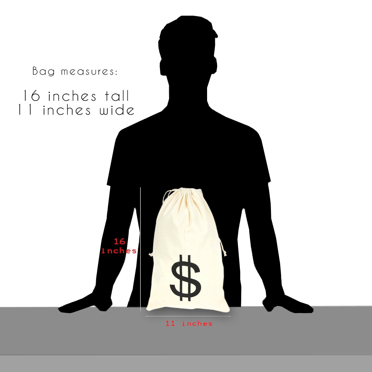 Robber Large Fake Money Drawstring Bag Pouch with Dollar Sign Design Humorous Party Favor Carry Bag 16 x 11 inches Cream