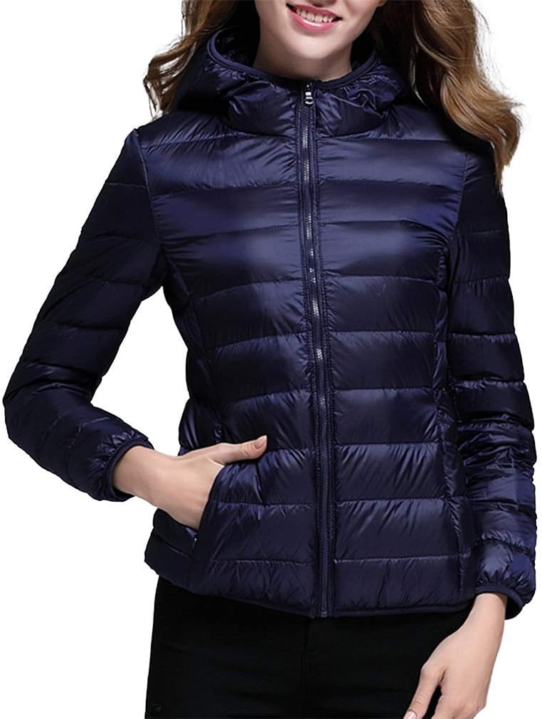 Lightweight Down Jacket Womens Stand Collar, Ultra Light Packable Down Jacket, Slim Fit Outerwear for Travel, Hiking, Climbing, Skiing