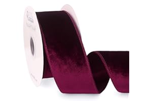 Ribbli Burgundy Velvet Wired Ribbon 2.5 Inch Velvet with Satin Christmas Ribbon for Gift Wrapping Christmas Tree Decoration Crafts Wreaths Supplies-Continuous 10 Yards