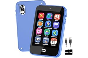 TKECWOB Kids Phone Toys for 3 4 5 6 Year Old Boys Touchscreen Kids Smart Phone with Dual Cameras Music Games Flashlight Alarm Pedometer Stories Sight Words Learning Toys for 3-6 Year Old Boys with 8G SD Card