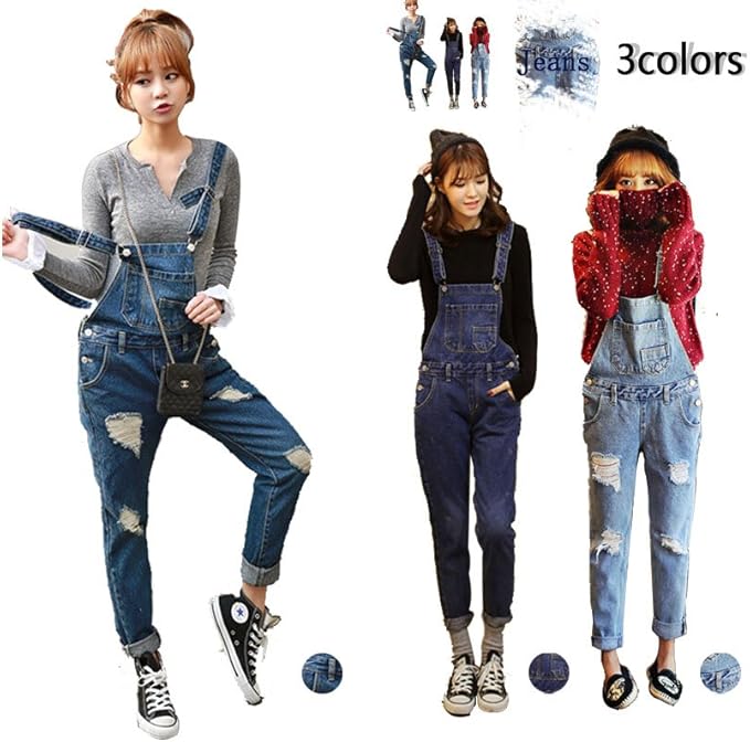 Amazon ノーブランド品 ３color クラッシュデニムサロペット ダメージデニムオーバーオール オーバーオール サロペット スカート デニム オーバーオール カワイイ オシャレ 人気 カジュアル レディース タイトスカート デニムスカート ボトム ポケット