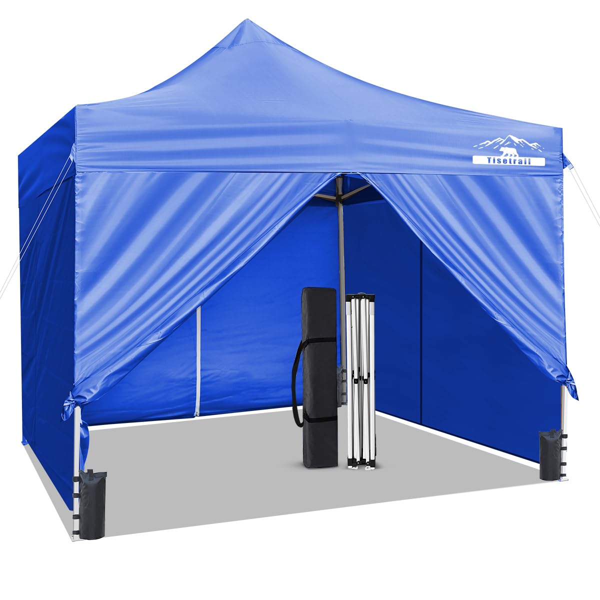 Tisetrail 10x10ft Pop Up Canopy Tent with Sidewalls, All Season Wind Waterproof Commercial Party Tents, Heavy Duty Instant Shelter, Outdoor Sun Shade, Silver Coated Top UPF 50+, 4 Weight Bags – Blue