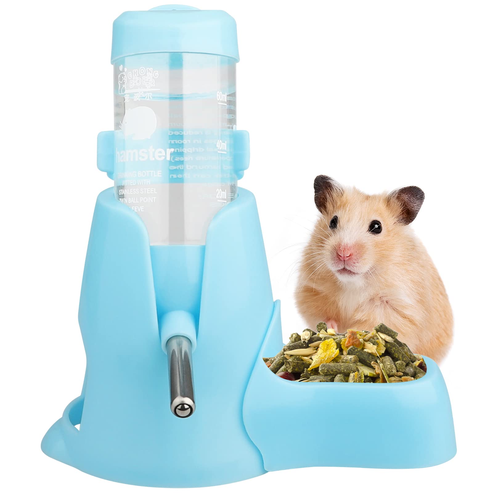 Diyife Guinea Pig Water Bottle - Non Drip, Automatic Dispenser, Free Standing for Hamster, Bunny, Chinchilla, Hedgehog, Squirrel (Blue, 80ml)