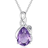 BETHZA Natural Amethyst Necklace 925 Sterling Silver Authentic Gemstone Purple February Birthstone Pendant Jewelry for Women Wife