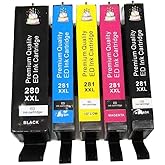BJ-INK Compatible Ink Cartridge PGI-280XXL CLI-281XXL 280 Ink 281 Work with PIXMA TS6120 TS6220 TS6320 TS8120 TS8220 TS8320 Printer(5 Pack)