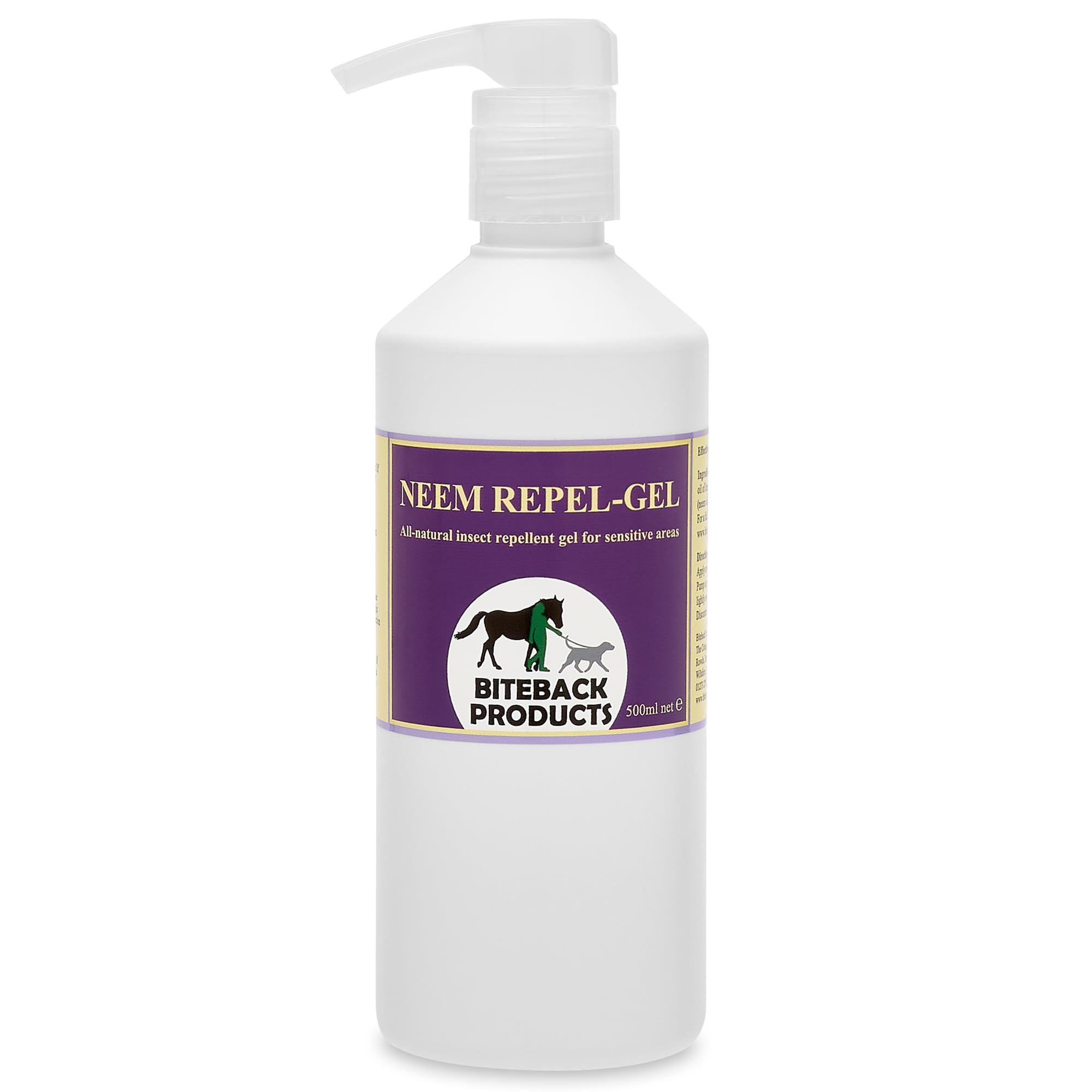 Biteback Products 'Neem Repel Gel'™ - Genuine Fly Repellent, Effective Horse Fly & Midge Protection, Lemon Eucalyptus & Neem Formula, Skin-Friendly for Sensitive Areas - 500ml