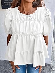 Tankaneo Womens Puff Sleeve Peplum Babydoll Tops