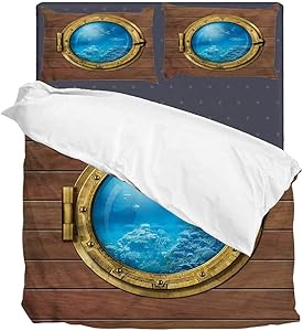 Linhomedecor 3 Pieces Duvet Cover Set(1 Duvet Cover + 2 Pillowcases) Shark,Submarine Chamber Window Breathable Bedding Sets for Kids Children Girls Boys Teens Comforter Cover King Size 104"x 90"