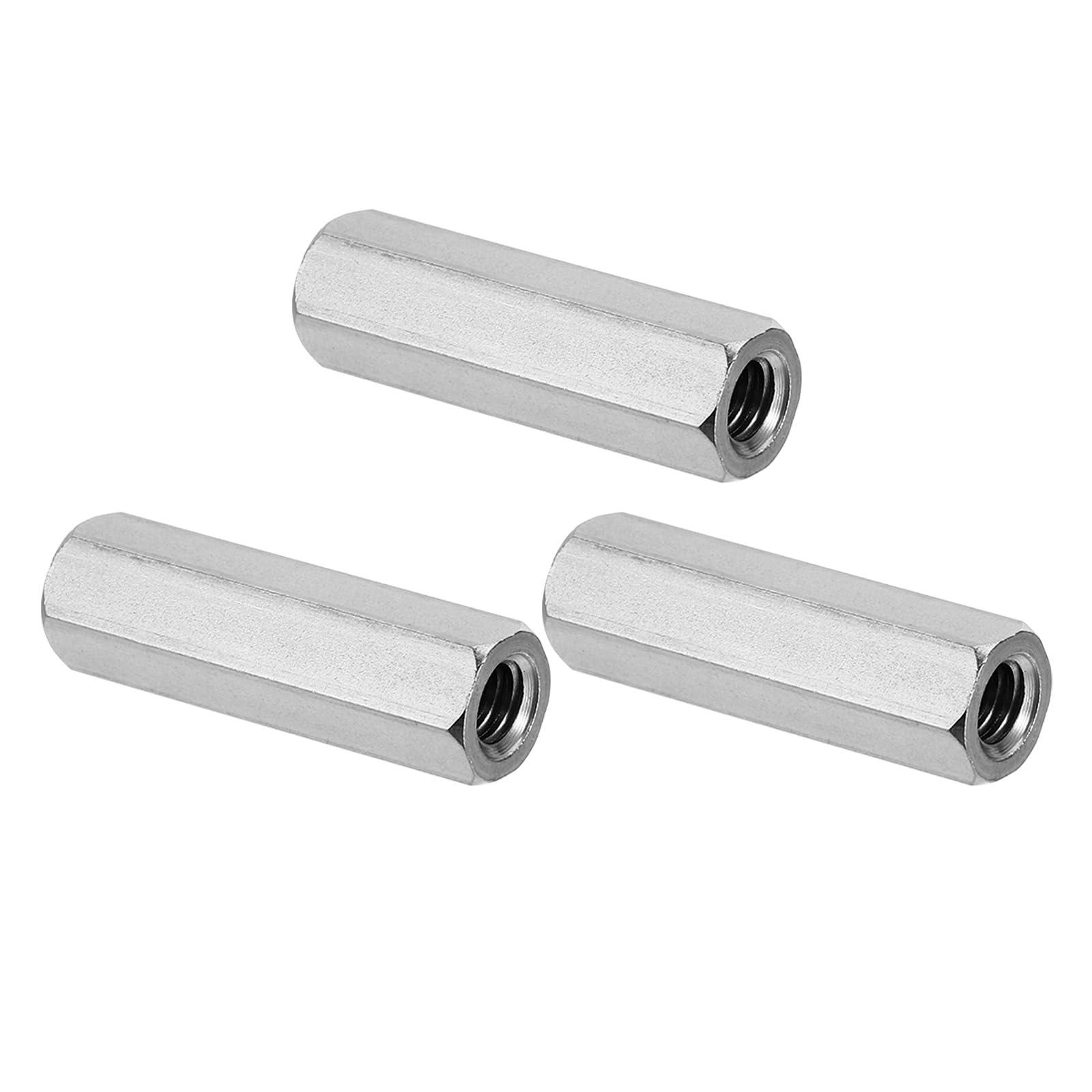 PATIKIL 1/4"-20 UNC 304 Stainless Steel Hex Coupling Nuts, 3Pcs 1.57" Length Half Threaded Rod Coupling Nut Studding Connector Fasteners, Silver Tone