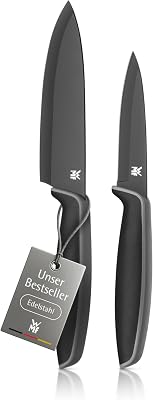 Touch Messerset 2-teilig – scharfes Küchenmesser-Set aus Spezialklingenstahl, antihaftbeschichtet und ergonomisch geformt, mit Schutzhüllen, bestehend aus Kochmesser und Gemüsemesser, schwarz
