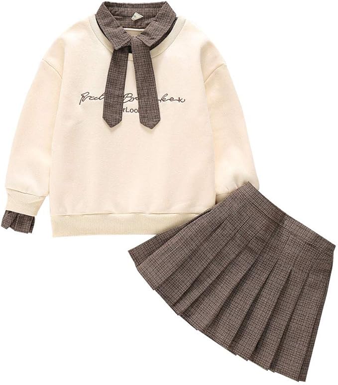 Amazon Gold Carp 女の子 子供服 トップス スカート プリーツスカート 2点セット 可愛い スウェット 長袖 厚手 学院風 韓国風 おしゃれ 綿 防寒 中学生 小学生 女の子 七五三 お受験 発表会 アンサンブル 通販
