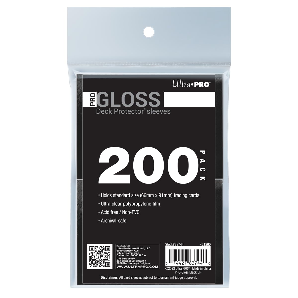 Ultra PRO - 200ct Black PRO-Gloss Standard Card Sleeve Deck Protector, Protect & Store Collectible, Sport, MTG, D&D Cards, Standard Size, High Clarity Gloss Finish