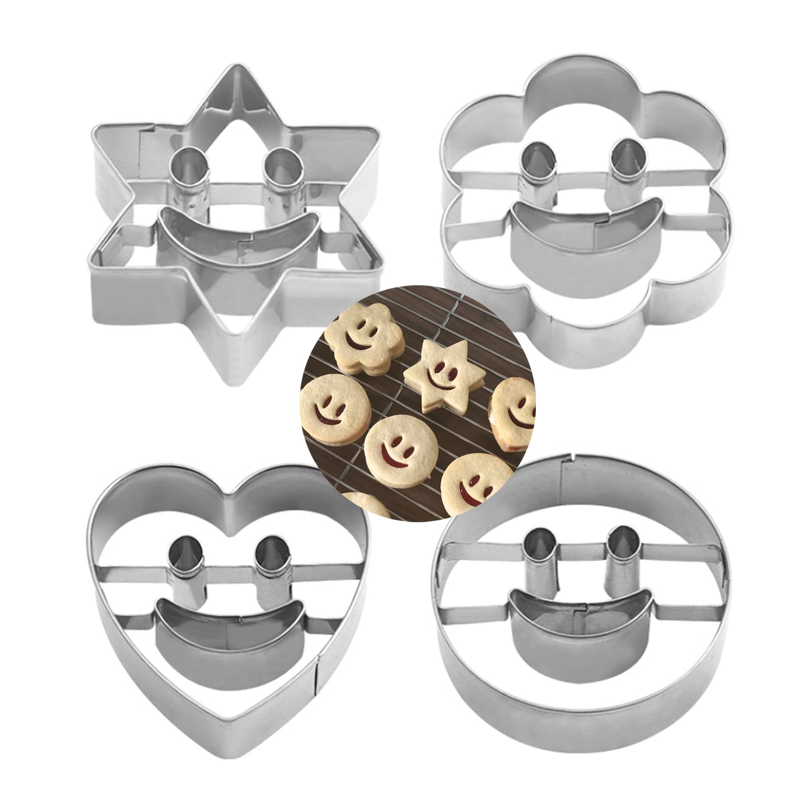 Stainless Steel Cookie Cutters Set 4Pcs Cookie Cutters Shapes, Metal Pastry Cutter Set, Cookie Cutters Mould Cake Biscuit Baking Tool Decoration Set for Dough Pastry Donut Fondant Sugarcraft DIY Cake