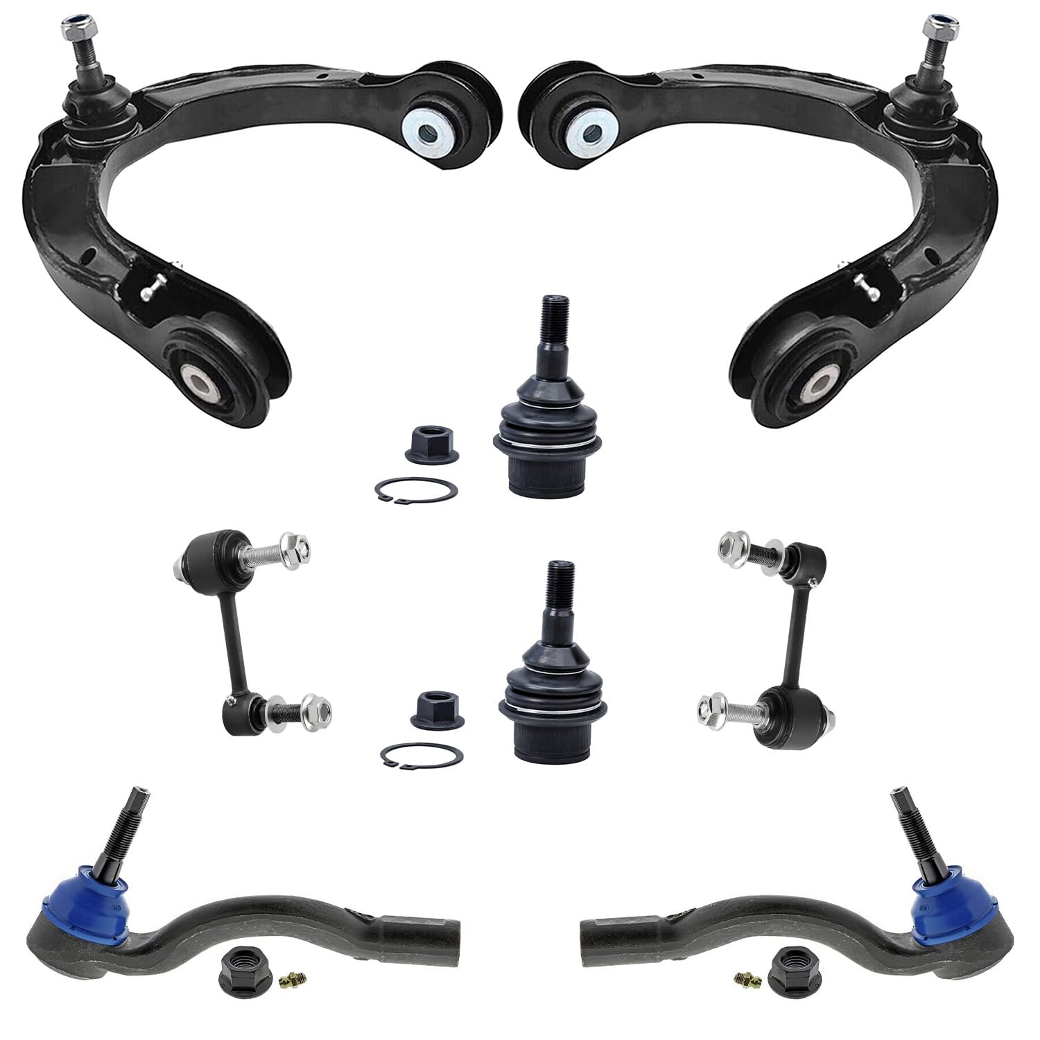 Detroit Axle - 8pc Front End Kit for 2016-2020 Dodge Durango Grand Cherokee, 2 Upper Control Arms with Ball Joint 2 Outer Tie Rods 2 Lower Ball Joints 2 Sway Bars 2017 2018 2019 Replacement Image