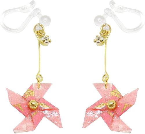 Amazon 風車モチーフが規則的に揺れるノンホールピアス 夏 和 浴衣ピンク ネックレス 通販